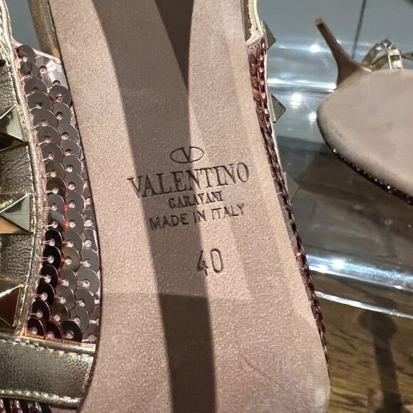 Valentino Rockstud Rose Metallic Sequins Heels - Picture 9 of 9